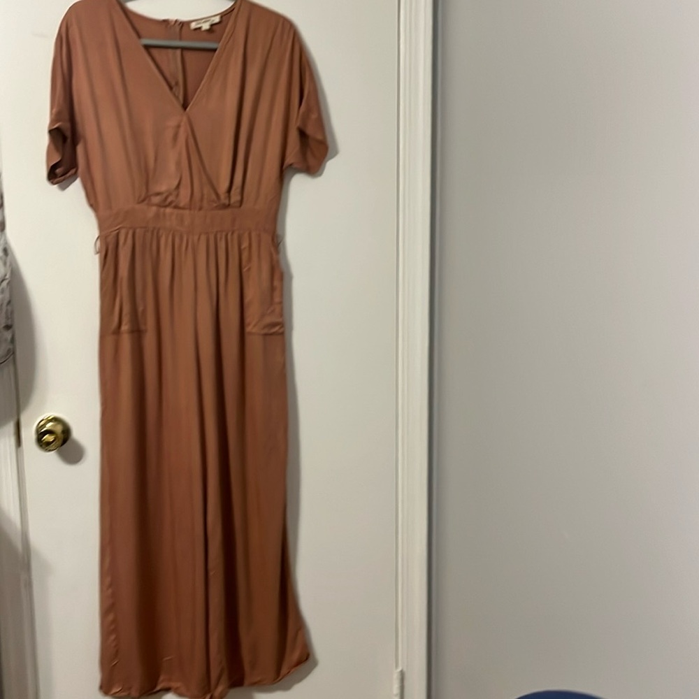 Dusty Rose Faux Wrap Wide Leg Jumpsuit